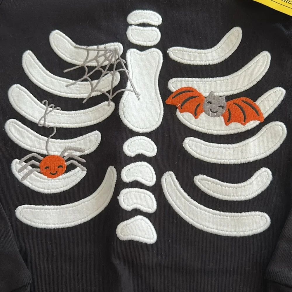 GYMBOREE Halloween Embroidered Skeleton Rib cage Spider Bat 2Piece Pajama 4T NWT